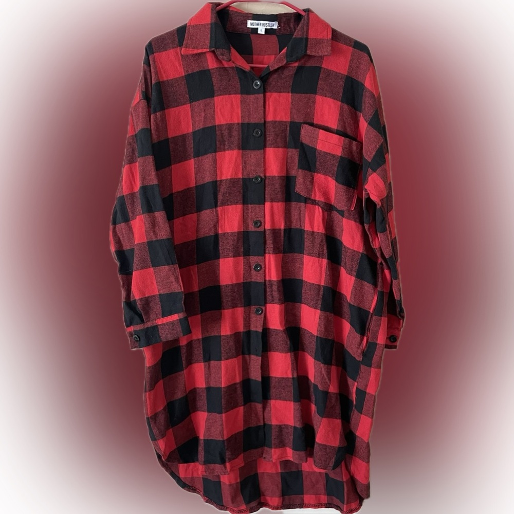 Mother Hustler shirt dress flannel Plaid size L